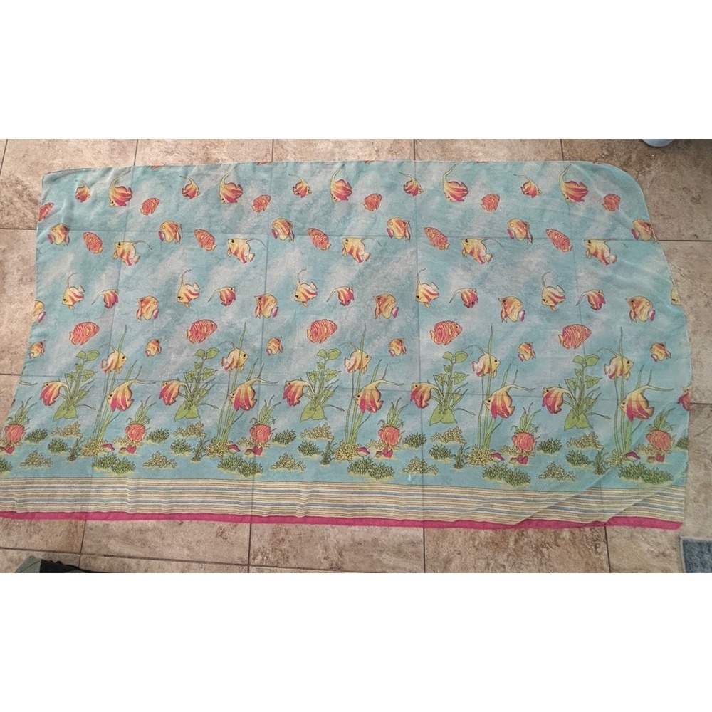 Vintage Tropical Fish Sarong Pareo Wrap Aqua Pink Yellow Beach Cover Up 42x72
